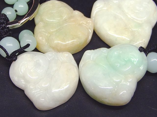 66855　　今月の半額 わけあり ミャンマー翡翠 キーホルダー 25mm／8mm／6mm 1個売り 七福神 布袋 笑門来福 カバン飾り お守り ヒスイ ジェイド ジェード ミャンマー産 送料無料 天然石 パワーストーン