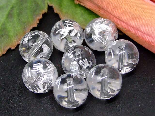 67112　　龍彫り 銀彫り 水晶 12mm 1粒売り クリスタル クォーツ ネコポス送料無料 ブラジル産 天然石 パワーストーン