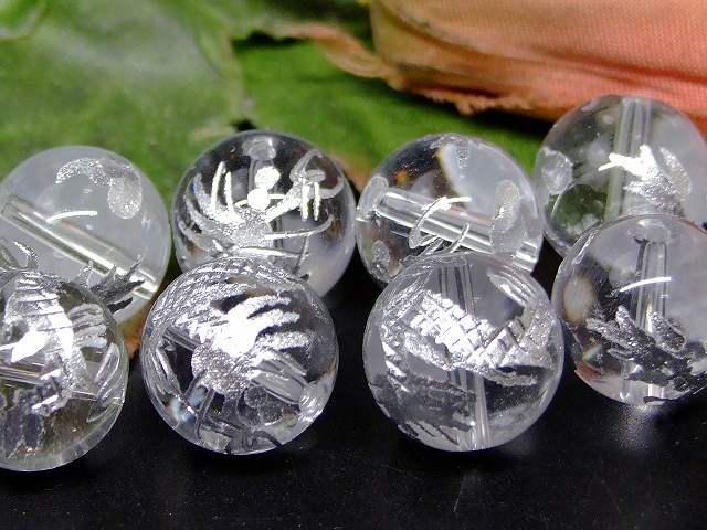 67112　　龍彫り 銀彫り 水晶 12mm 1粒売り クリスタル クォーツ ネコポス送料無料 ブラジル産 天然石 パワーストーン