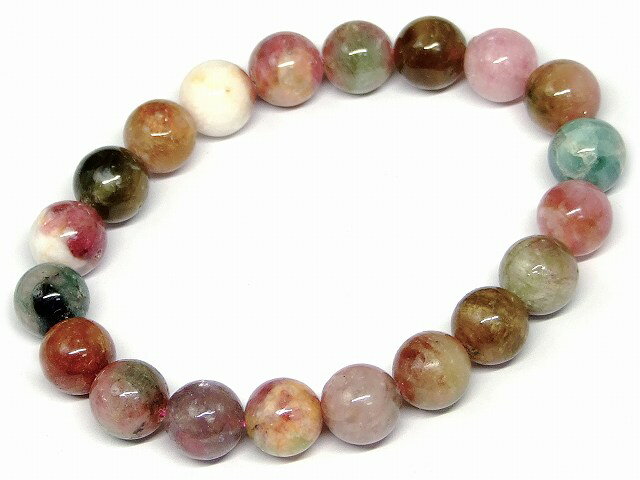 67150　　ミックストルマリン 電気石 10mm ブレスレット 内径18cm ポーチ付き 送料無料 ブラジル産 天然石 パワーストーン