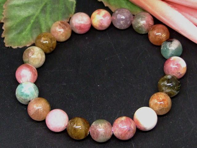67150　　ミックストルマリン 電気石 10mm ブレスレット 内径18cm ポーチ付き 送料無料 ブラジル産 天然石 パワーストーン
