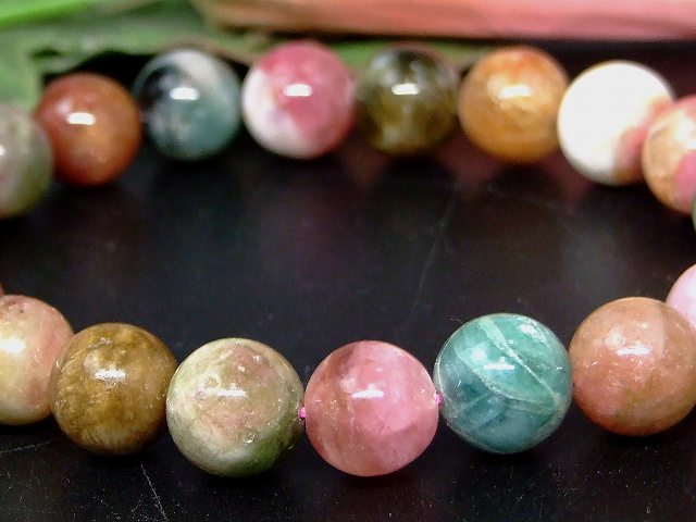 67150　　ミックストルマリン 電気石 10mm ブレスレット 内径18cm ポーチ付き 送料無料 ブラジル産 天然石 パワーストーン