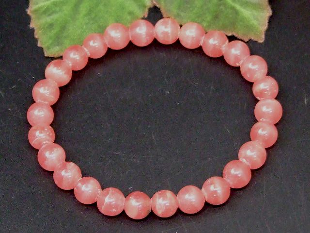 67233　　インカローズ 7mm AAA ブレスレット 内径16cm 鑑別済・本物保証 ポーチ付き 送料無料 アルゼンチン産 天然石 パワーストーン