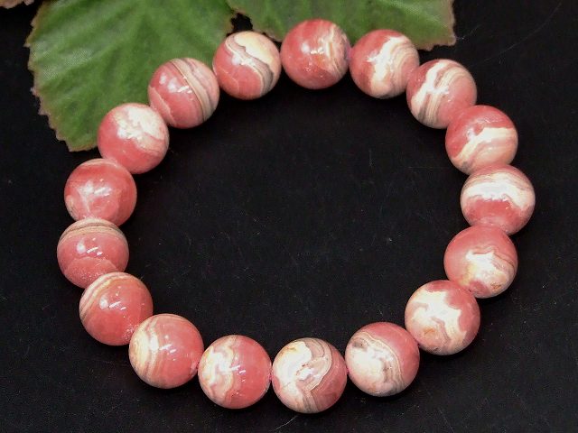 67224　　インカローズ 12mm AA ブレスレット 内径18cm 鑑別済・本物保証 ポーチ付き 送料無料 アルゼンチン産 天然石 パワーストーン