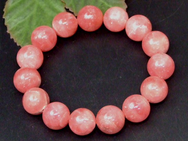 67219　　インカローズ 14mm〜15mm AA ブレスレット 内径18cm 鑑別済・本物保証 ポーチ付き 送料無料 アルゼンチン産 天然石 パワーストーン