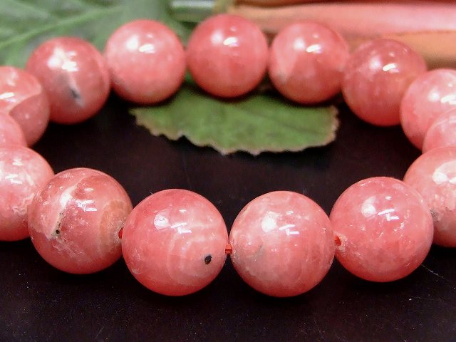 67219　　インカローズ 14mm〜15mm AA ブレスレット 内径18cm 鑑別済・本物保証 ポーチ付き 送料無料 アルゼンチン産 天然石 パワーストーン