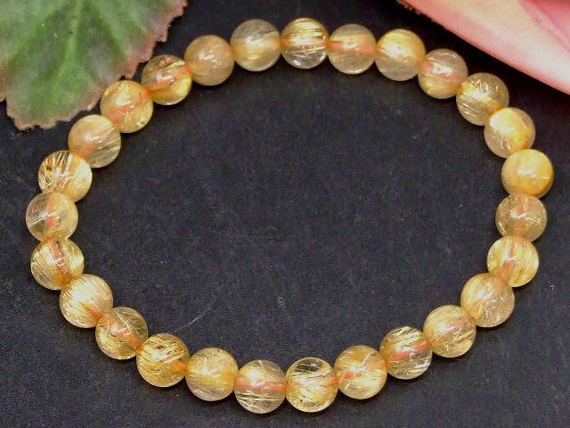 67541　　タイチンルチルクォーツ 針水晶 7mm AA ブレスレット 内径17cm ポーチ付き 送料無料 ブラジル産 天然石 パワーストーン