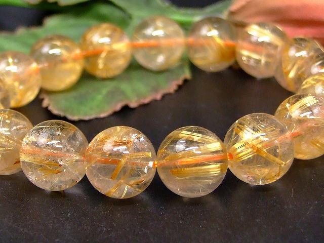 67535　　タイチンルチルクォーツ 針水晶 12mm〜13mm AA ブレスレット 内径19cm ポーチ付き 送料無料 ブラジル産 天然石 パワーストーン