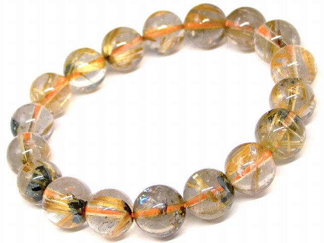 67547　　虹入り玉あり タイチンルチルクォーツ 針水晶 11mm〜12mm AA+ ブレスレット 内径17.5cm ポーチ付き 送料無料 ブラジル産 天然石 パワーストーン