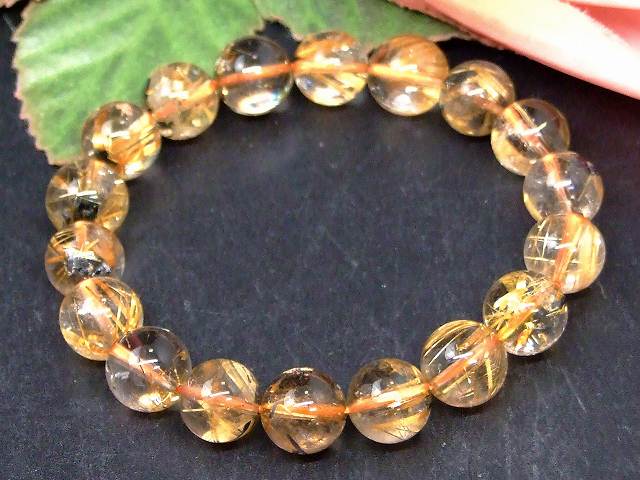 67547　　虹入り玉あり タイチンルチルクォーツ 針水晶 11mm〜12mm AA+ ブレスレット 内径17.5cm ポーチ付き 送料無料 ブラジル産 天然石 パワーストーン