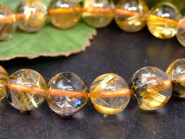 67547　　虹入り玉あり タイチンルチルクォーツ 針水晶 11mm〜12mm AA+ ブレスレット 内径17.5cm ポーチ付き 送料無料 ブラジル産 天然石 パワーストーン