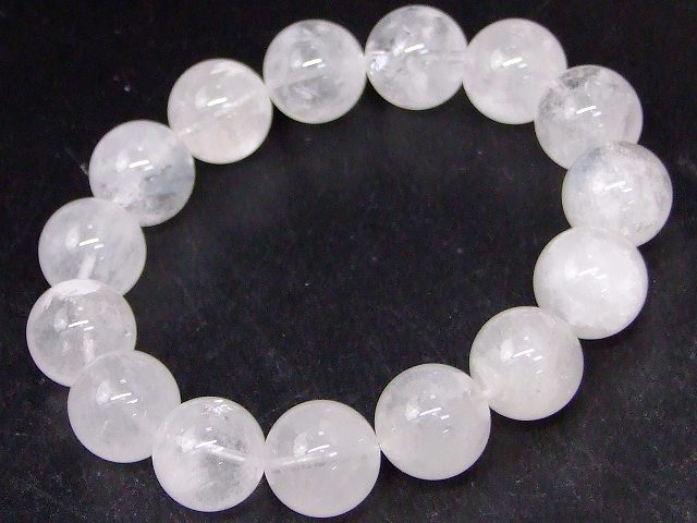 67631　　スノークォーツ 14mm AA ブレスレット 内径18cm 乳石英 水晶 クリスタル ポーチ付き 送料無料 天然石 パワーストーン
