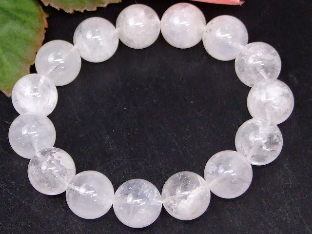 67631　　スノークォーツ 14mm AA ブレスレット 内径18cm 乳石英 水晶 クリスタル ポーチ付き 送料無料 天然石 パワーストーン