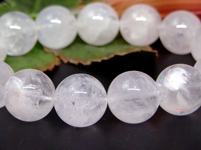 67631　　スノークォーツ 14mm AA ブレスレット 内径18cm 乳石英 水晶 クリスタル ポーチ付き 送料無料 天然石 パワーストーン