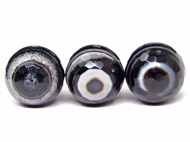 g3-375Q　　双眼 チベット 黒天眼石 18mm 128面カット 1粒売り 神の眼 ネコポス送料無料 天然石 パワーストーン