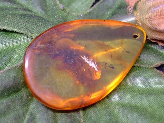 67649　　今月の半額 わけあり 虫入り アンバー 琥珀 23mm×37mm 1個売り ルース 裸石 穴あり ペンダントトップ 送料無料 メキシコ産 天然石 パワーストーン