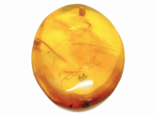 67602　　虫入り アンバー 琥珀 26mm×35mm 1個売り ルース 裸石 穴あり ペンダントトップ 送料無料 メキシコ産 天然石 パワーストーン