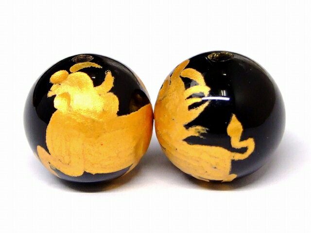 樂天商城 - 67001　　オニキス 十二支 干支 丑 牛 うし 金彫 16mm 2粒セット ネコポス送料無料 天然石 パワーストーン