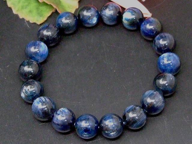 67309　　カイヤナイト 11mm〜12mm A ブレスレット 内径18cm 鑑別済 本物保証 ポーチ付き 送料無料 ブラジル産 天然石 パワーストーン