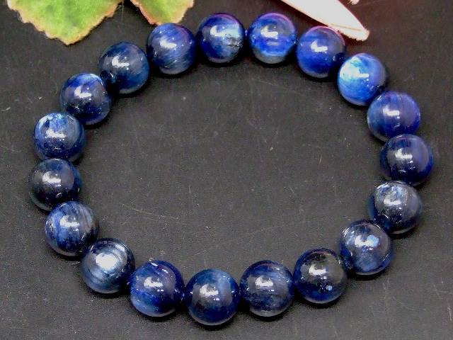 67310　　カイヤナイト 10mm AA ブレスレット 内径17cm 鑑別済 本物保証 ポーチ付き 送料無料 ブラジル産 天然石 パワーストーン