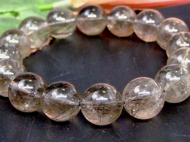 67387　　ブラックルチルクォーツ 針水晶 13mm AAA ブレスレット 内径18cm ポーチ付き 送料無料 ブラジル産 天然石 パワーストーン