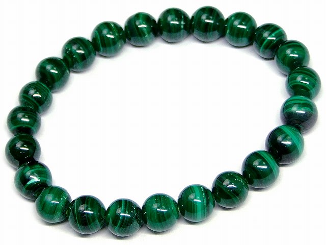 g3-625A　　マラカイト 孔雀石 8mm A ブレスレット 内径16cm ポーチ付き 送料無料 ロシア産 天然石 パワーストーン