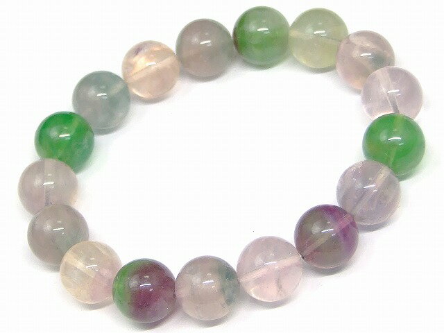67398　　ミックスフローライト 12mm ブレスレット 内径18.5cm ポーチ付き 送料無料 天然石 パワーストーン