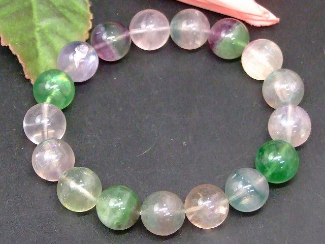 67398　　ミックスフローライト 12mm ブレスレット 内径18.5cm ポーチ付き 送料無料 天然石 パワーストーン