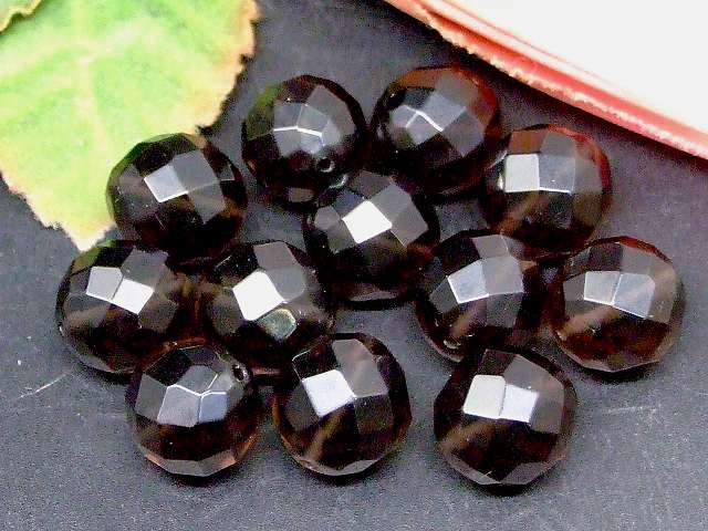 67432　　スモーキークォーツ 13mm〜14mm 64面カット 1粒売り 煙水晶 茶水晶 ネコポス送料無料 ブラジル産 天然石 パワーストーン