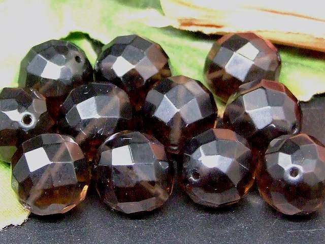 67432　　スモーキークォーツ 13mm〜14mm 64面カット 1粒売り 煙水晶 茶水晶 ネコポス送料無料 ブラジル産 天然石 パワーストーン