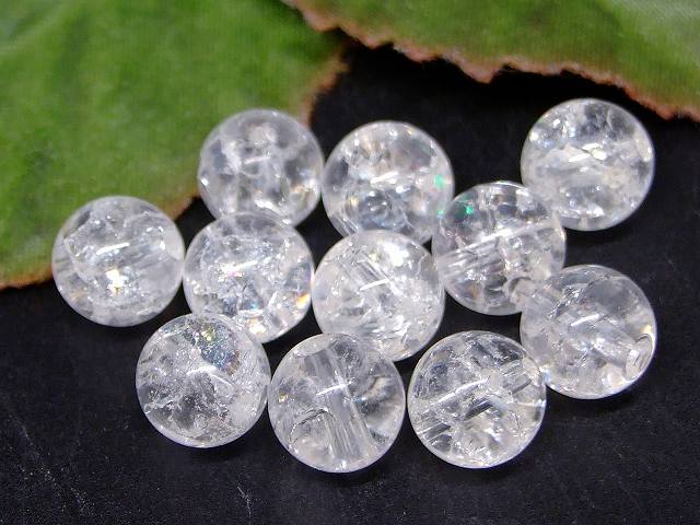 62143　　虹入り クラック水晶 8mm 1粒売り 爆裂水晶 クラッククォーツ ネコポス送料無料 天然石 パワーストーン