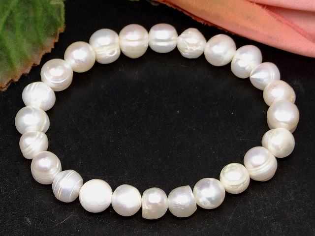 g3-1696C　　淡水 パール 真珠 8mm〜9mm ブレスレット 内径調整可 送料無料 天然石 パワーストーン