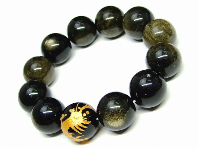 g3-390B　　今月の半額 わけあり 18mm 金 ゴールドオブシディアン オニキス 龍 金彫り ブレスレット 内..
