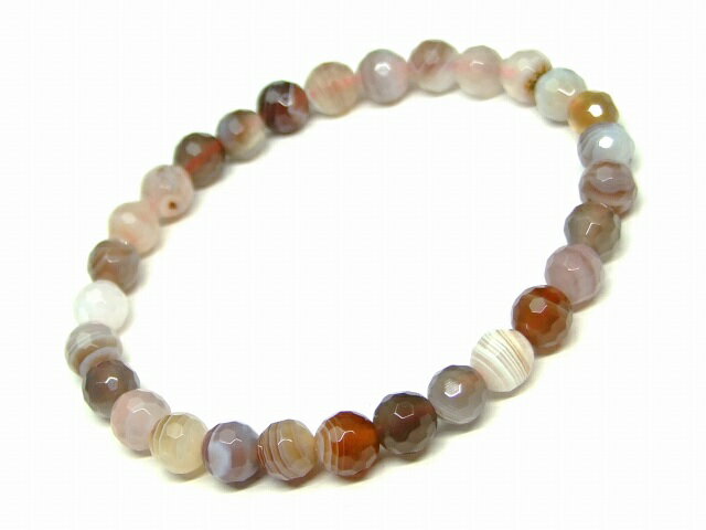 g3-3397C　　ボツワナアゲート 瑪瑙 メノウ 6mm 128面カット ブレスレット 内径調節可 送料無料 天然石..