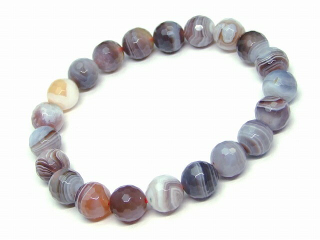 g3-3397E　　ボツワナアゲート 瑪瑙 メノウ 10mm 128面カット ブレスレット 内径調節可 送料無料 天然石 パワーストーン