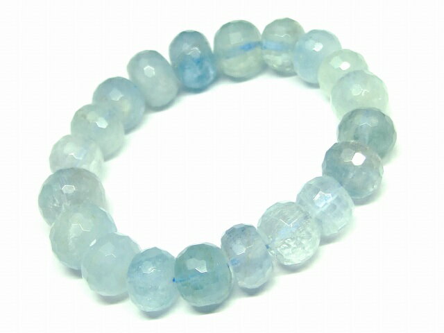 65084　　アクアマリン ボタンカット ソロバンカット 11.5mm×8mm～14mm×12mm ブレスレット 内径17cm ポ..
