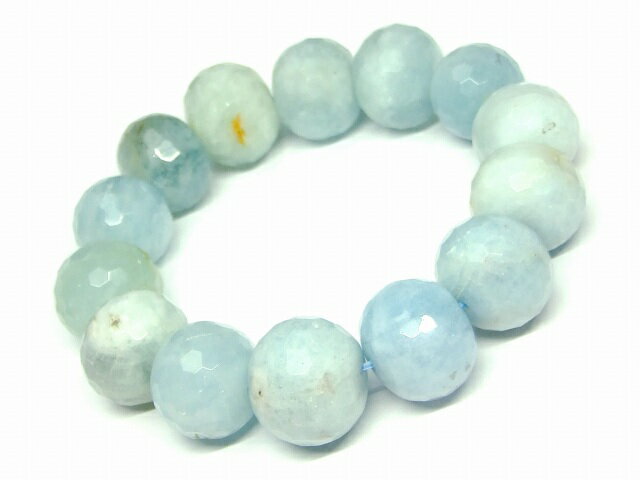 65086　　アクアマリン ボタンカット ソロバンカット 16.5mm×14.5mm～19mm×17mm ブレスレット 内径17cm..