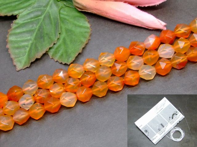 g3-144G　　カーネリアン 10mm スターカット 1連38cm 通し針、解説書、1mゴム付き 送料無料 天然石 パワーストーン