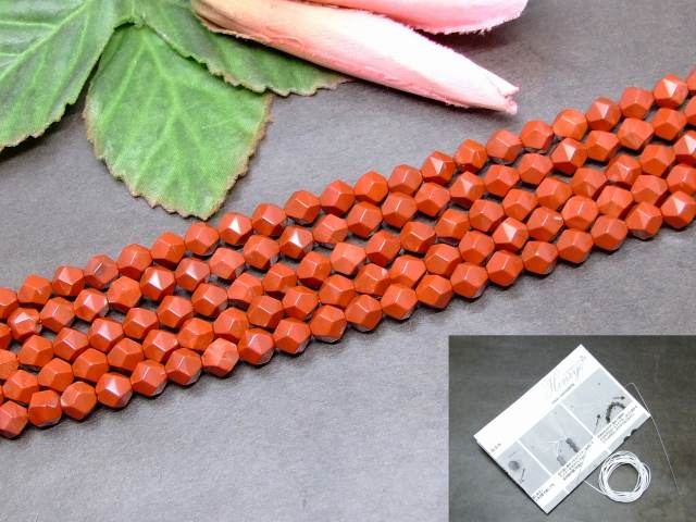 g3-1098F レッドジャスパー 6mm スターカット 1連38cm 通し針、解説書、1mゴム付き 送料無料 インド産 天然石 パワーストーン