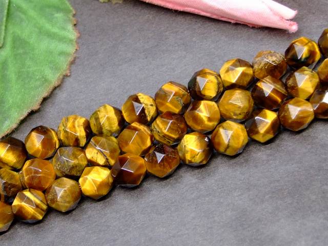 g3-2102A　　今月15％OFF イエロータイガーアイ 黄虎目石 8mm スターカット 1連38cm 通し針、解説書、1mゴム付き 送料無料 南アフリカ共和国産 天然石 パワーストーン