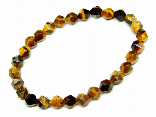 32362K　　イエロータイガーアイ 黄虎目石 6mm スターカット ブレスレット 内径調整可 送料無料 天然石..