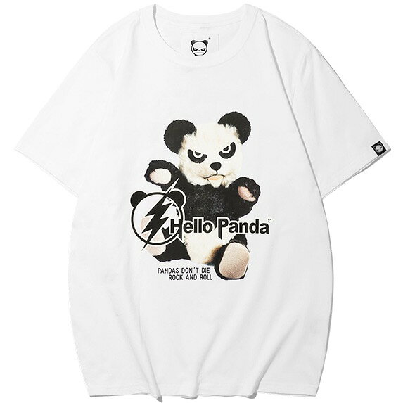 【ラッピング無料】【メンズ】【公式】ハイパンダ HIPAND ロック リアルパンダ プリント Tシャツ サステナブル おしゃれ かっこいい ギフト 半袖 春 夏 夏物 春物 クルーネック コットン 綿 100％ 白Tシャツ カットソー ロゴ 白 黒 大きいサイズ XXL LL XL