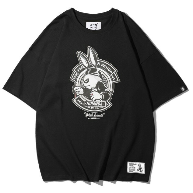 【ラッピング無料】［レディース］【公式】ハイパンダ FAUST HIPANDA ビッグシルエット HIPANDA プリント Tシャツ オーガニック サステナブル おしゃれ かわいい 半袖 クルーネック 綿 100％ 白Tシャツ カットソー ロゴ 白 黒 大きいサイズ対応 XL