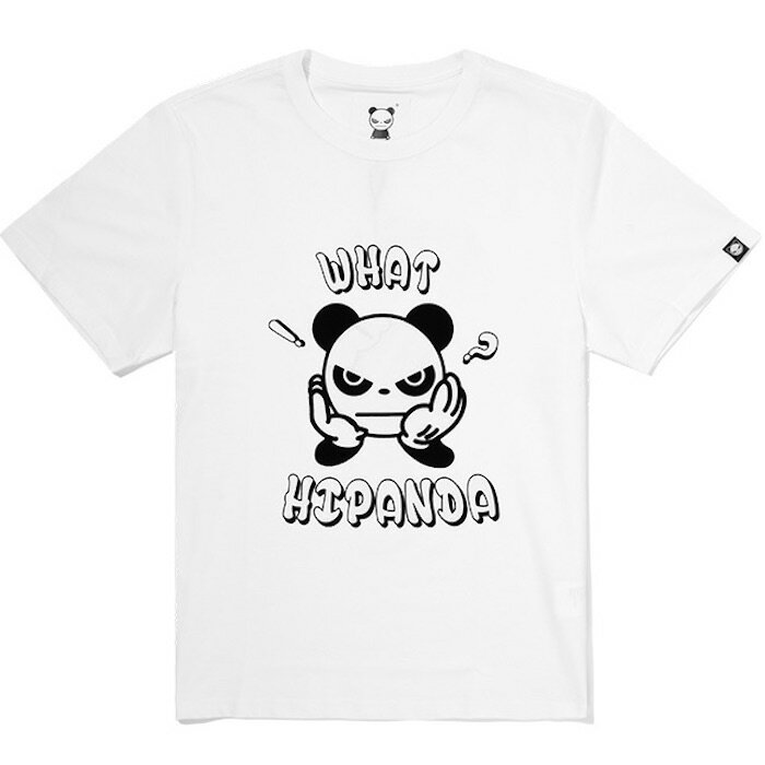 送料無料［レディース］ハイパンダ レディース HIPANDA WHAT'S HIPANDA プリント Tシャツ オーガニック サステナブル おしゃれ かわいい 半袖 春 夏 夏物 春物 クルーネック 綿 100％ 白Tシャツ カットソー ロゴ 白 黒 大きいサイズ対応 XL