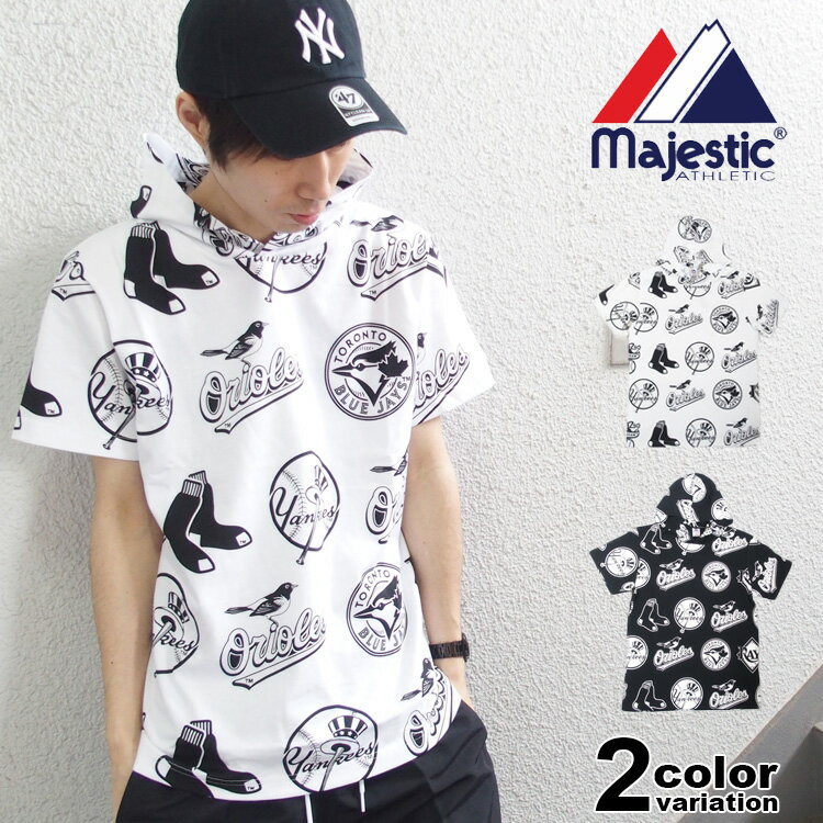 マジェスティック アスレティック Tシャツ フード付き Majestic Athletic AMERICAN LEAGUE TEAM LOGO HOOD TEE (majestic tシャツ MM06-MLB-8S03 メジャーリーグ MLB) 【あす楽対応】 【メール便対応】