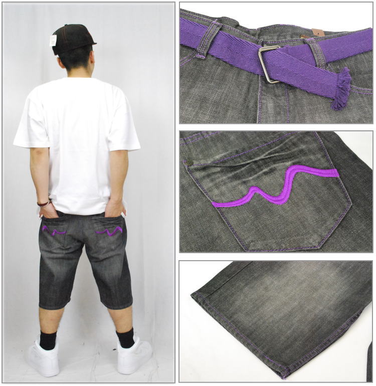 《デカショーツ/大きいサイズ》PJ MARK（ピージェイマーク）シンプルポケットデザインデニムショートパンツ/ベルト付き[80901]【B系/HIPHOP/ジーンズ】