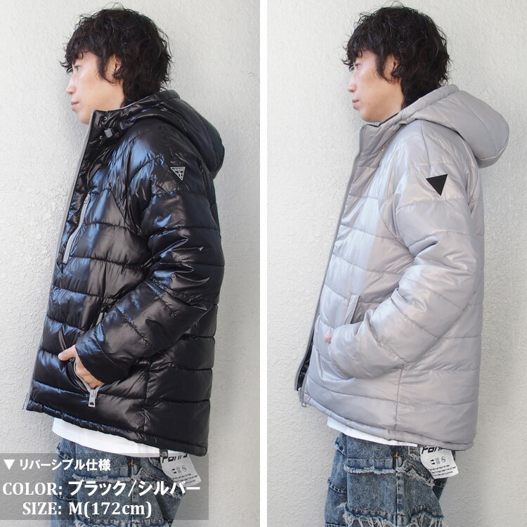 UK限定モデル GUESS ゲス 中綿 ジャケット リバーシブル パファー ジャケット フード付き ブランド ロゴ アメカジ メンズ レディース 並行輸入品 112AN400