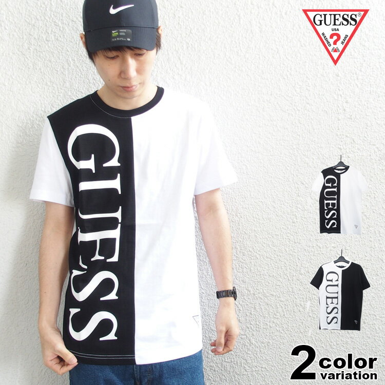 楽天HIP HOP DOPEゲス GUESS Tシャツ 半袖 メンズ レディース バイカラー デザイン Tシャツ （guess tシャツ プリント カットソー トップス 別注 モデル ML2K8528MI） 【メール便対応】
