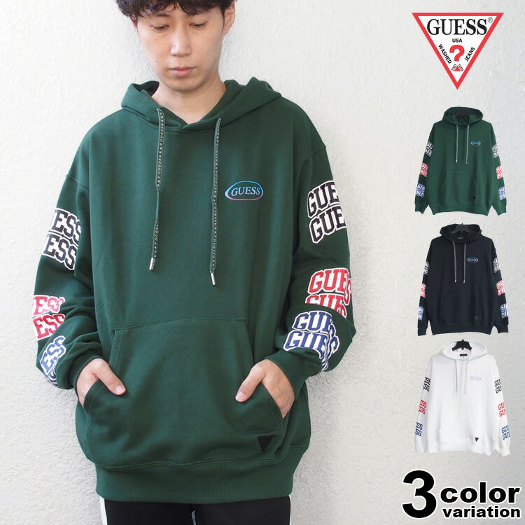 【guess パーカー】 GUESS ゲス パーカー スウェット プルオーバーワイドシルエット オーバーサイズ ドロップショルダー バック デニム ロゴ 裏毛 アメカジ メンズ レディース MM3K42MTSE
