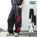 ワイドパンツ メッシュ使い カーゴパンツ サスペンダー メンズ JUNGLE STORM ジャングルストーム ワイドパンツ バギーパンツ ゆったり 太め パンツ モード 古着MIX 韓国 ストリート系 スト系 スケーター 春 夏 秋 冬 810768